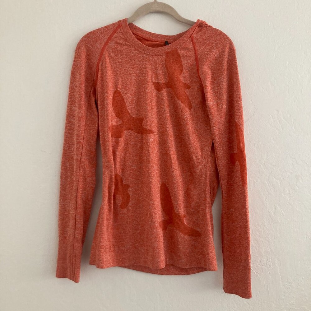 oiselle Orange Heather Long Sleeve Tee with Bird Motif